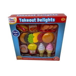 Toy Chef Takeout Delights Grab & Go 21 Piece Pretend Play Fast Food Deli Playset